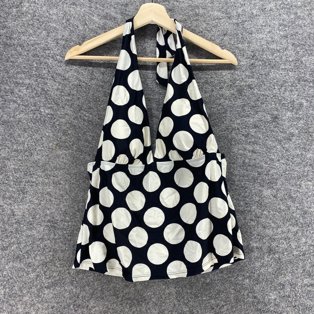 Chaps Tankini Top Women 14 Black Polka Dot Sleeveless Halter Neck Push Up Swim